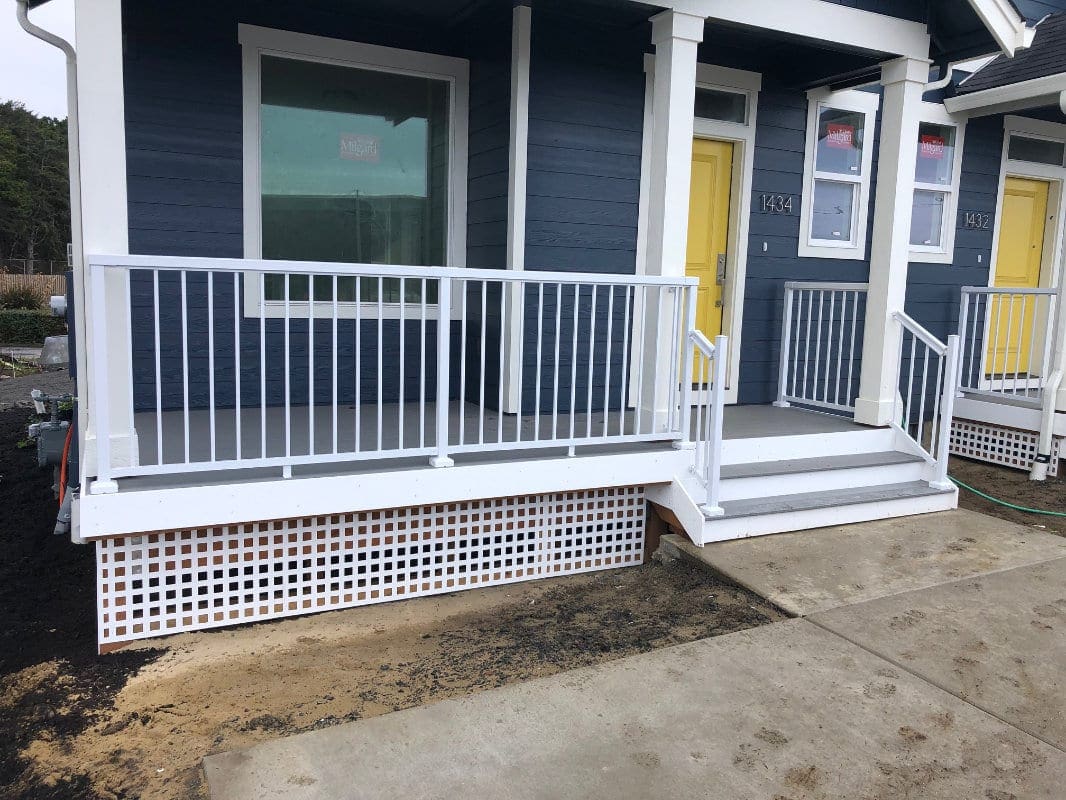 small front deck with rails